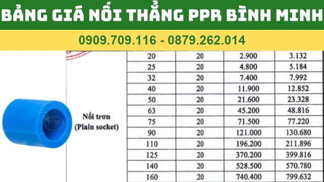 BẢNG GIÁ NỐI THẲNG PPR BÌNH MINH BẢNG GIÁ NỐI THẲNG PPR BÌNH MINH