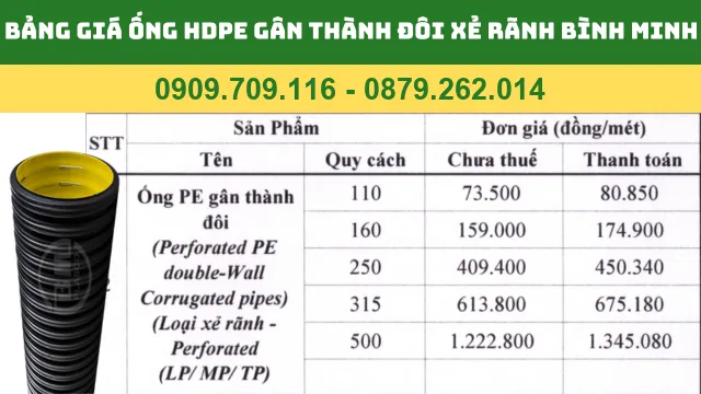 BẢNG GIÁ ỐNG HDPE GÂN THÀNH ĐÔI XẺ RÃNH BÌNH MINH BẢNG GIÁ ỐNG HDPE GÂN THÀNH ĐÔI XẺ RÃNH BÌNH MINH