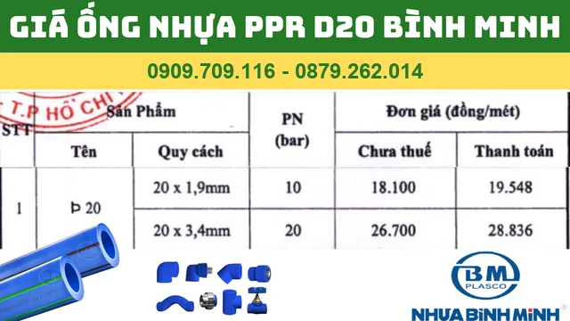 BẢNG GIÁ ỐNG NHỰA PPR D20 BÌNH MINH BẢNG GIÁ ỐNG NHỰA PPR D20 BÌNH MINH