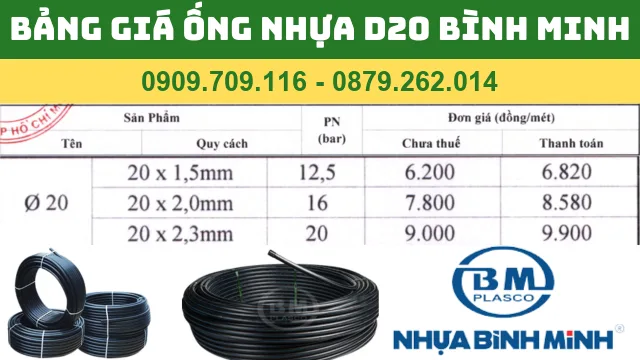 BẢNG GIÁ ỐNG NHỰA PVC D20 BÌNH MINH BẢNG GIÁ ỐNG NHỰA PVC D20 BÌNH MINH