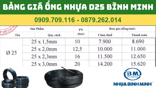 BẢNG GIÁ ỐNG NHỰA PVC D25 BÌNH MINH BẢNG GIÁ ỐNG NHỰA PVC D25 BÌNH MINH
