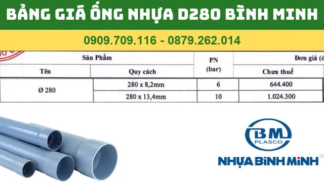 BẢNG GIÁ ỐNG NHỰA PVC D280 BÌNH MINH BẢNG GIÁ ỐNG NHỰA PVC D280 BÌNH MINH