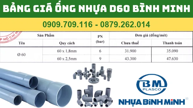 BẢNG GIÁ ỐNG NHỰA PVC D60 BÌNH MINH BẢNG GIÁ ỐNG NHỰA PVC D60 BÌNH MINH