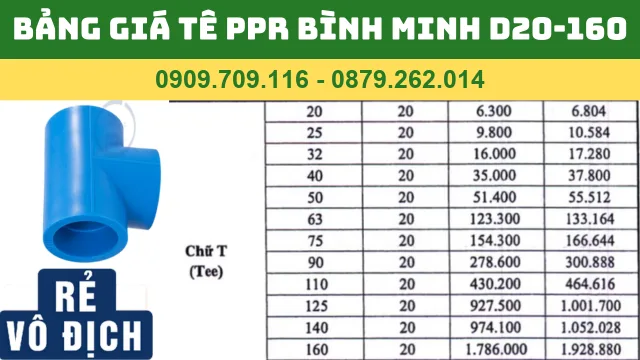 BẢNG GIÁ TÊ PPR BÌNH MINH D20-160 BẢNG GIÁ TÊ PPR BÌNH MINH D20-160