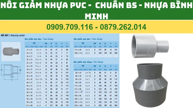 NỐI GIẢM NHỰA PVC BÌNH MINH - CHUẨN BS - MĂNG SÔNG GIẢM PVC BÌNH MINH NỐI GIẢM NHỰA PVC BÌNH MINH - CHUẨN BS - MĂNG SÔNG GIẢM PVC BÌNH MINH