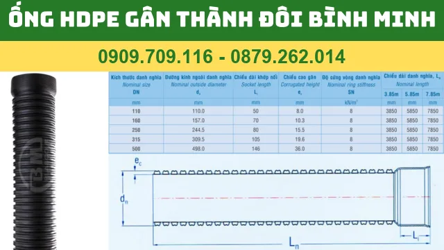 ỐNG HDPE GÂN THÀNH ĐÔI BÌNH MINH GIÁ RẺ ỐNG HDPE GÂN THÀNH ĐÔI BÌNH MINH GIÁ RẺ