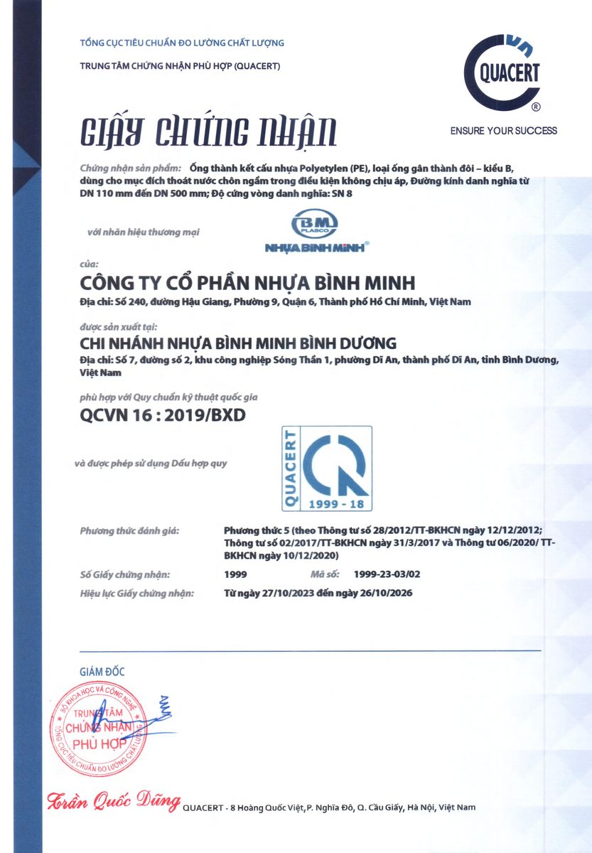 Hợp Chuẩn - Hợp Quy - Ống HDPE