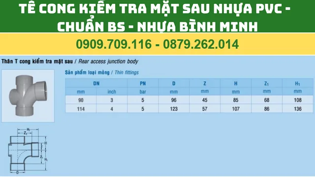TÊ CONG KIỂM TRA MẶT SAU NHỰA PVC BÌNH MINH - CHUẨN BS - TÊ CONG PVC BÌNH MINH TÊ CONG KIỂM TRA MẶT SAU NHỰA PVC BÌNH MINH - CHUẨN BS - TÊ CONG PVC BÌNH MINH