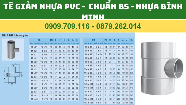 TÊ GIẢM NHỰA PVC BÌNH MINH - CHUẨN BS - BA CHẠC 90 ĐỘ GIẢM PVC BÌNH MINH TÊ GIẢM NHỰA PVC BÌNH MINH - CHUẨN BS - BA CHẠC 90 ĐỘ GIẢM PVC BÌNH MINH