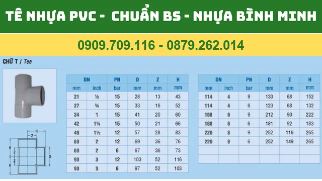 TÊ NHỰA PVC BÌNH MINH - CHUẨN BS - BA CHẠC 90 ĐỘ PVC BÌNH MINH TÊ NHỰA PVC BÌNH MINH - CHUẨN BS - BA CHẠC 90 ĐỘ PVC BÌNH MINH