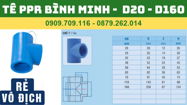 TÊ PPR BÌNH MINH - D20 - D160 TÊ PPR BÌNH MINH - D20 - D160