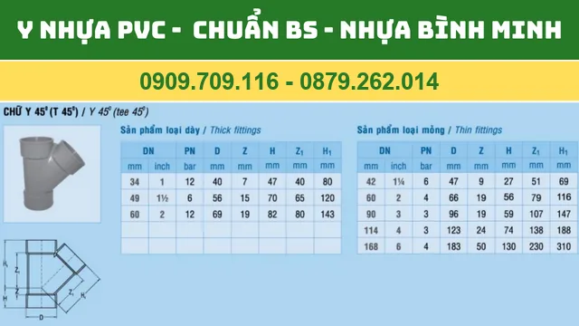 Y NHỰA PVC BÌNH MINH -  CHUẨN BS - CHỮ Y PVC BÌNH MINH