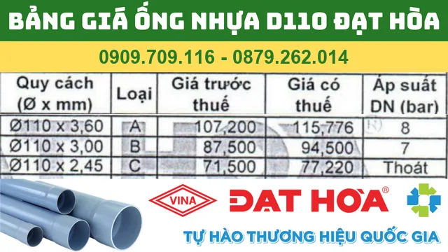 BẢNG GIÁ ỐNG NHỰA PVC D110 ĐẠT HÒA BẢNG GIÁ ỐNG NHỰA PVC D110 ĐẠT HÒA
