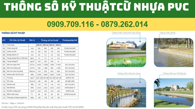 THÔNG SỐ KỸ THUẬT CỪ NHỰA PVC ĐẠT HÒA THÔNG SỐ KỸ THUẬT CỪ NHỰA PVC ĐẠT HÒA