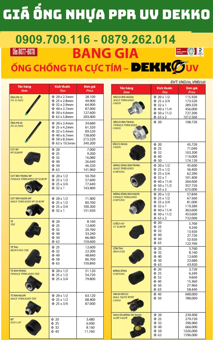 BẢNG GIÁ ỐNG NHỰA PPR UV DEKKO 2024 BẢNG GIÁ ỐNG NHỰA PPR UV DEKKO 2024
