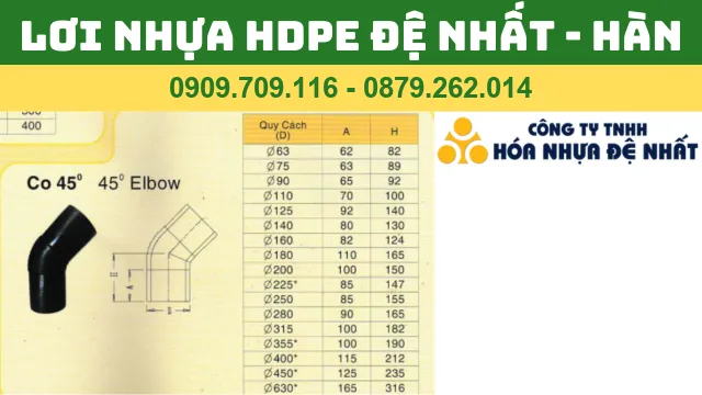 LƠI NHỰA HDPE ĐỆ NHẤT - NỐI GÓC 45 ĐỘ HDPE ĐỆ NHẤT LƠI NHỰA HDPE ĐỆ NHẤT - NỐI GÓC 45 ĐỘ HDPE ĐỆ NHẤT