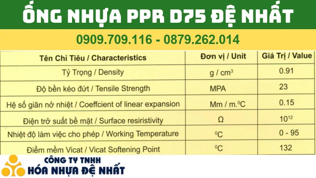 ỐNG NHỰA PPR D75 ĐỆ NHẤT ỐNG NHỰA PPR D75 ĐỆ NHẤT
