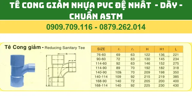 TÊ CONG GIẢM NHỰA PVC ĐỆ NHẤT DÀY - CHUẨN ASTM - TÊ CONG GIẢM PVC ĐỆ NHẤT TÊ CONG GIẢM NHỰA PVC ĐỆ NHẤT DÀY - CHUẨN ASTM - TÊ CONG GIẢM PVC ĐỆ NHẤT