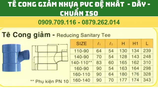TÊ CONG GIẢM NHỰA PVC ĐỆ NHẤT DÀY - CHUẨN ISO - TÊ CONG GIẢM PVC ĐỆ NHẤT TÊ CONG GIẢM NHỰA PVC ĐỆ NHẤT DÀY - CHUẨN ISO - TÊ CONG GIẢM PVC ĐỆ NHẤT