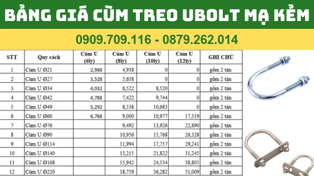 BẢNG GIÁ CÙM TREO UBOLT - KẸP ĐỠ ỐNG - CÙM GIỮ ỐNG BẢNG GIÁ CÙM TREO UBOLT - KẸP ĐỠ ỐNG - CÙM GIỮ ỐNG