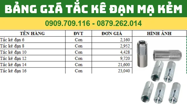 BẢNG GIÁ TẮC KÊ ĐẠN MẠ KẺM
