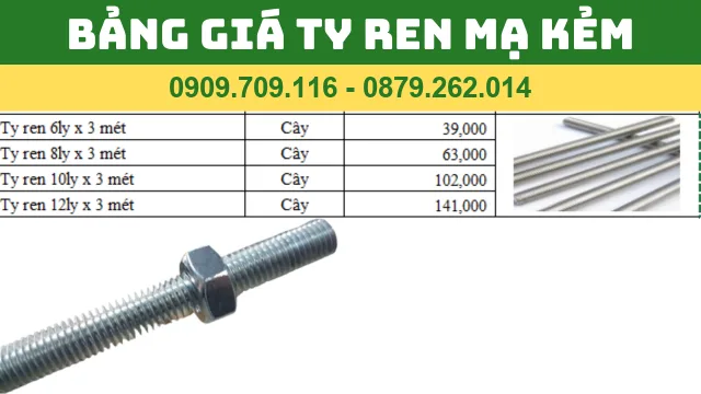 BẢNG GIÁ TY REN MẠ KẺM - THANH REN
