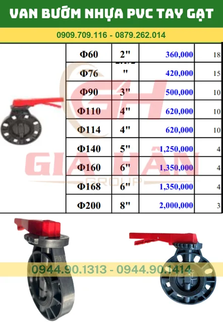 BẢNG GIÁ VAN BƯỚM PVC TAY GẠT BẢNG GIÁ VAN BƯỚM PVC TAY GẠT