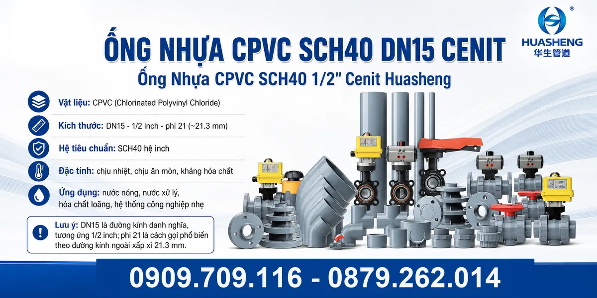 Ống Nhựa CPVC SCH40 DN15 Cenit - Ống Nhựa CPVC SCH40 12 Cenit Huasheng