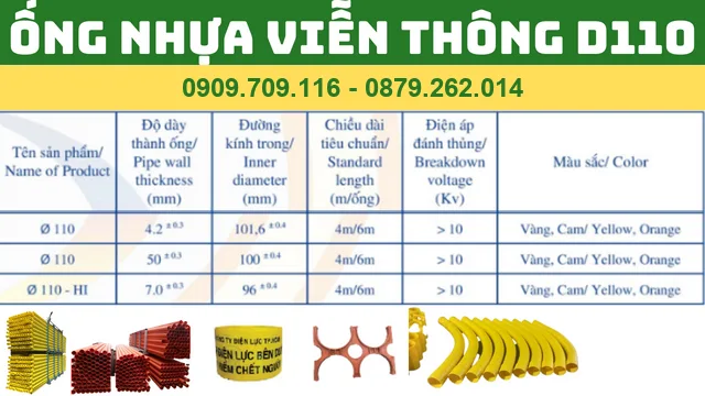 ỐNG NHỰA PVC VIỄN THÔNG D110 MÀU CAM - MÀU VÀNG