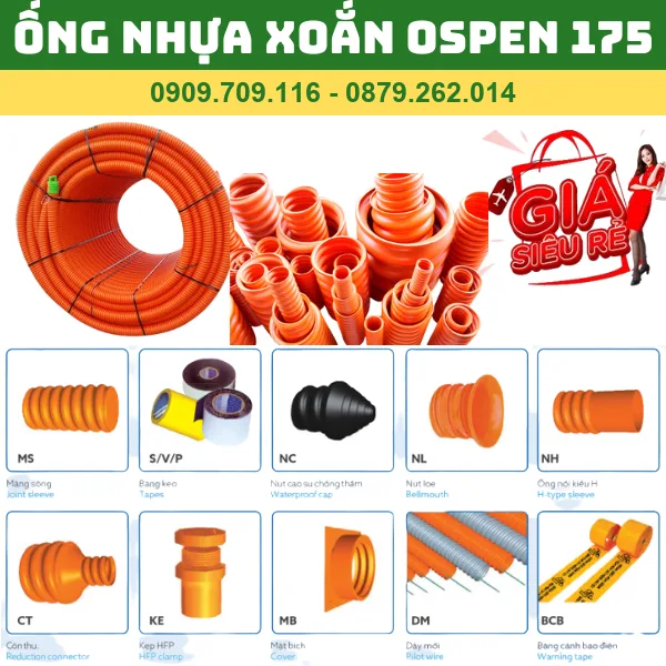 ỐNG NHỰA XOẮN OSPEN 175 _ ỐNG GÂN HDPE CAM